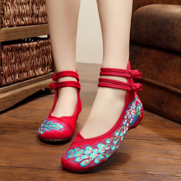 

charming 2017 old beijing embroidered women shoes mary jane flat heel denim chinese style casual cloth plus size shoes woman, Black