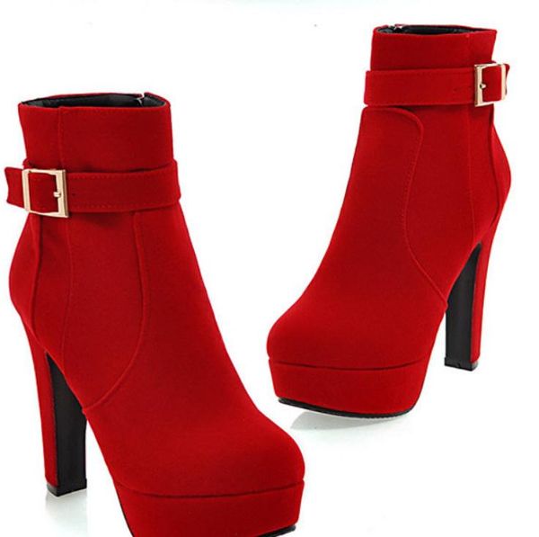 

2019 women's boots in winter with new style high heel coarse heel round head waterproof table suede@2111, Black