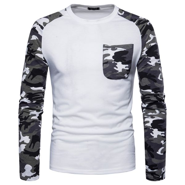 

mens designer t shirts 2019 fashion long sleeve breathable tee shirt camo sleeve printed casual streetwear mens simple shirt, White;black
