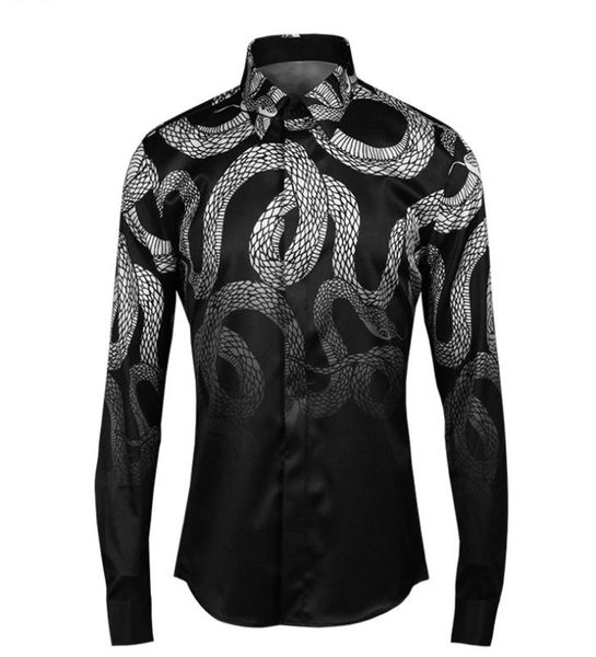 

men's casual shirts men shirt luxury unique powerful snake design mens fashion allover printed long sleeve man plus size 4xl, White;black