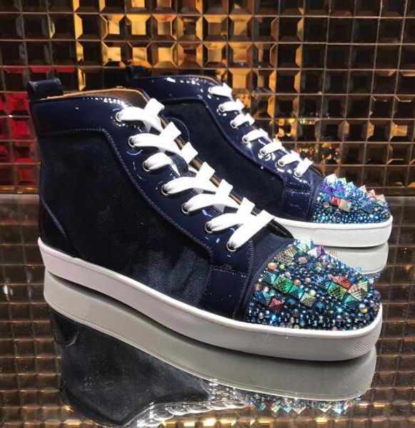 

2018 multi-level spikes sneakers studs pik pik toe rivets red bottom shoes for women,men high casual walking party fashion man eu 35-46, Black