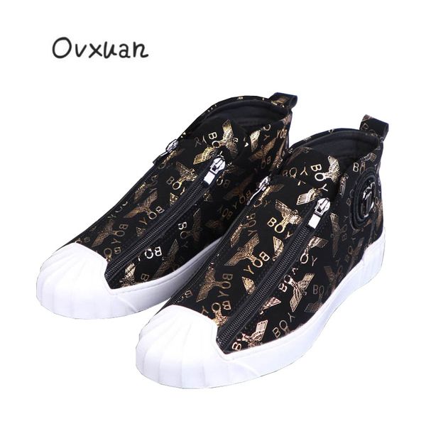 

ovxuan gold eagle metal star shell toe skateboarding shoes sneakers men flats comfortable luxury high loafers shoes for men, Black