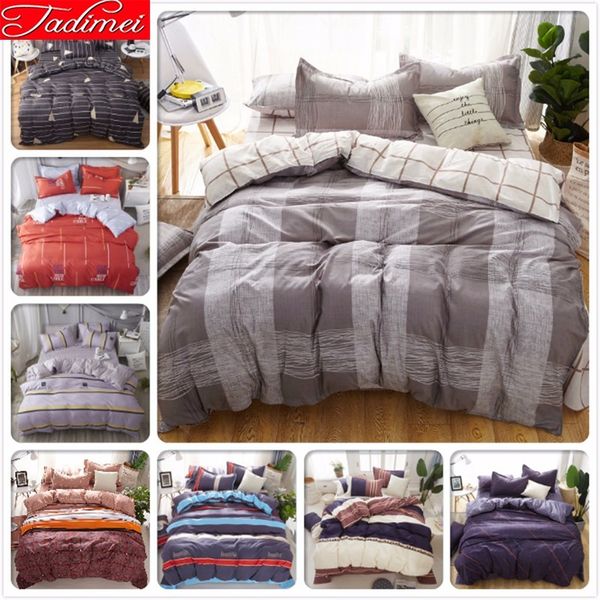 

grey plaid creative duvet cover 3/4 pcs bedding set kids soft cotton bed linen single twin  king size 180x220 200x230