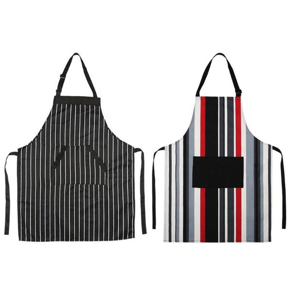 

striped cotton apron restaurant chef kitchen cooking pinafore with pocket