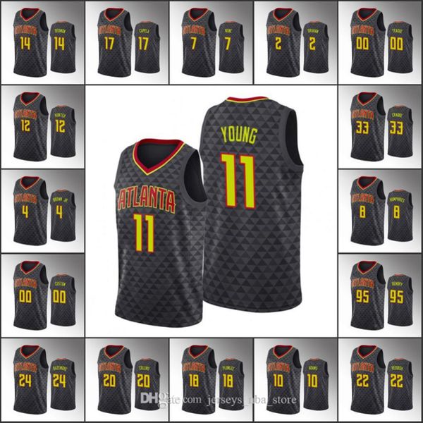 

men de'andre hunter trae young atlanta john collins kevin huerter cam reddish hawks 2020 icon black custom jersey, Black;red