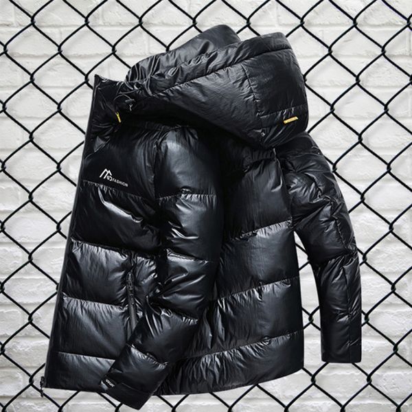 

fashion new men's winter white duck down parker coat thick warm hooded jacket black smooth men's down jacket