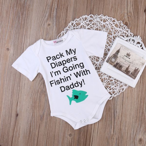 

0-24m summer fashion causal newborn infant baby girls boys cotton short sleeve covered button letter print white bodysuit