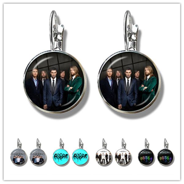 

1pair 16mm round glass cabochon handmade maroon 5 stud earrings for fridends rock band for fans gift jewelry women girls, Golden;silver