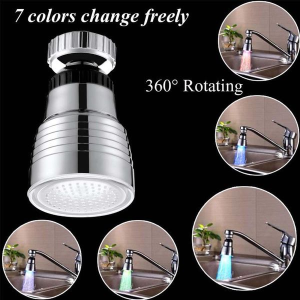 

colored led faucet sprayer 360 degree rotate swivel faucet nozzle temperature controlled led light kitchen sink sprayer