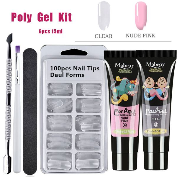 

poly gel builder kits french nail art clear camouflage color nail tip form crystal uv gel polygel slice brush, Red;pink