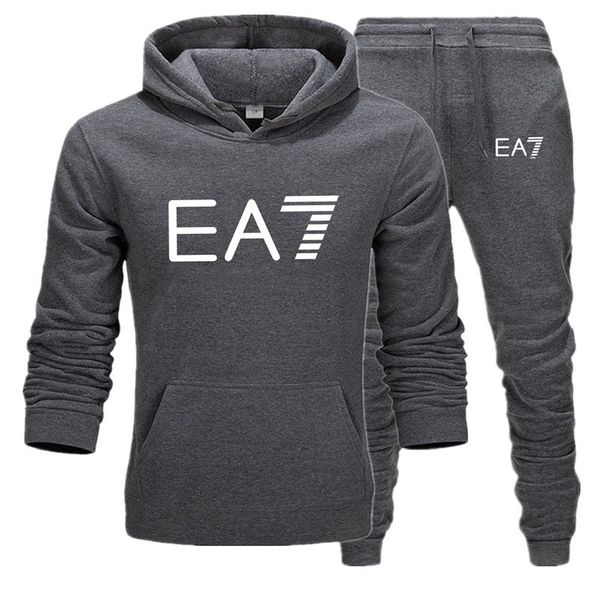 

new men tracksuit long sleeved 2 piece sportswear mens sportswear hoodie spring and autumn mens hoodies sweatpants high quality, Gray