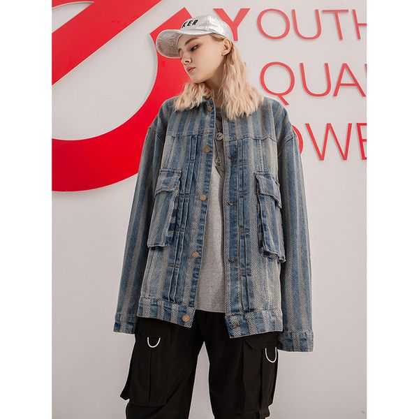 

vintage women jacket 2020 autumn winter oversize denim jackets washed blue jeans coat turn-down collar outwear bomber jacket n1n, Black;brown