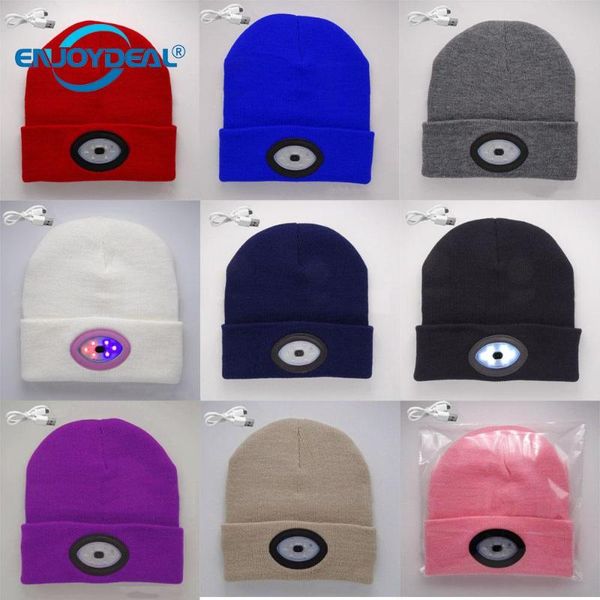 

new 6 led headlamp knit hat usb rechargeable head light hands beanies cap for outdoor camping climbing fishing