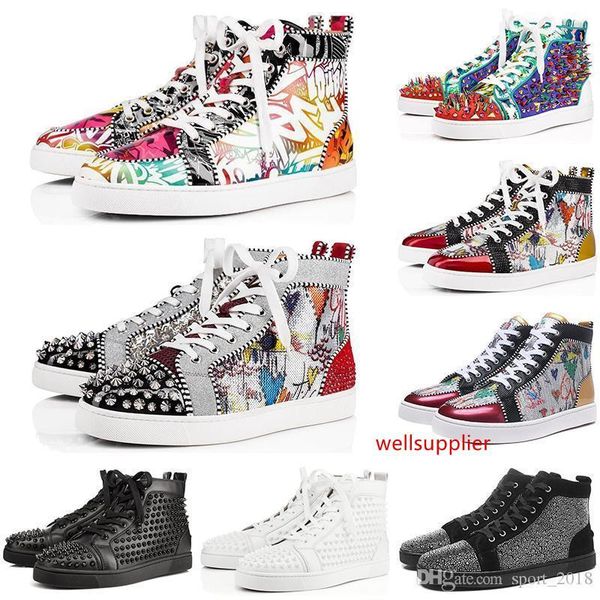 

2019 sale fashion luxury designer for men women red bottoms shoes studded spikes flat sneakers party genuine leather casual rivet shoe