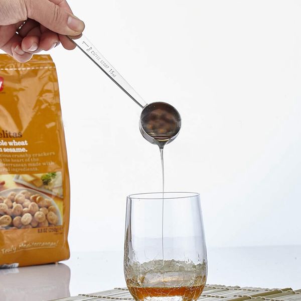 

coffee measuring scoop 1 tablespoon long handle stainless steel spoon for coffee, milk powder, fruit powder, set of 5