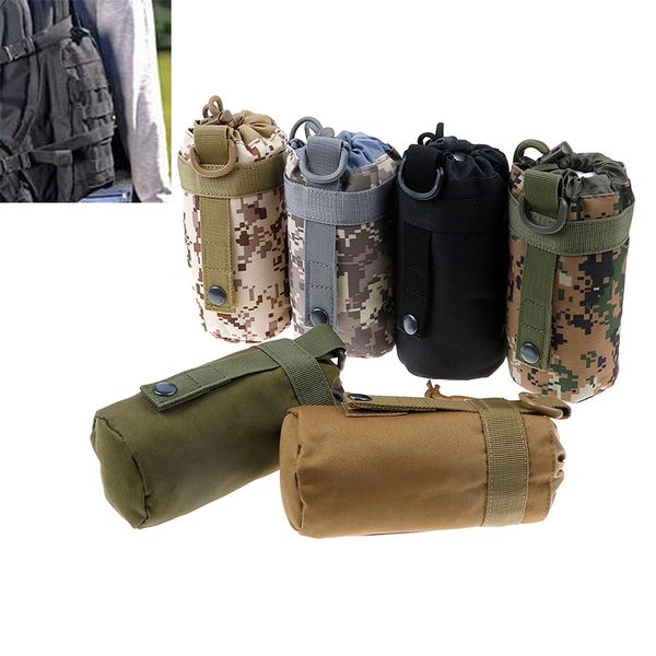 

camping hiking travel survival kits holder tactical water bottle pouch molle system kettle bag