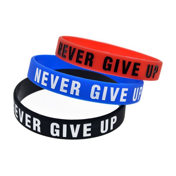 

Fashion Never Give up Letter Silicone bracelets For women men Sports Inspirational Wristband Bangle Fashion Jewelry in Bulk