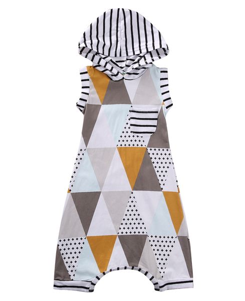 

pudcoco toddler infant baby boy geometric hooded lattice romper jumpsuit outfit clothes, Blue