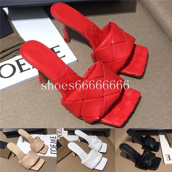 

нове top мод Ѭокона женка ђли на воком каблђке авѬалии woven lambskin square he, Black;red