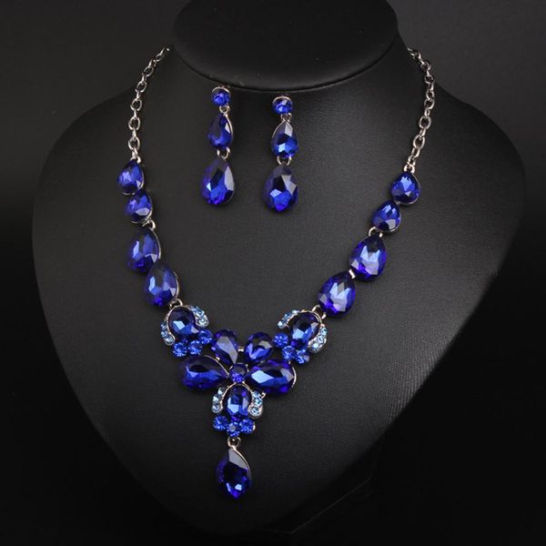 

fashion gorgeous ladies women inlay earrings necklace wedding jewelry set, Silver