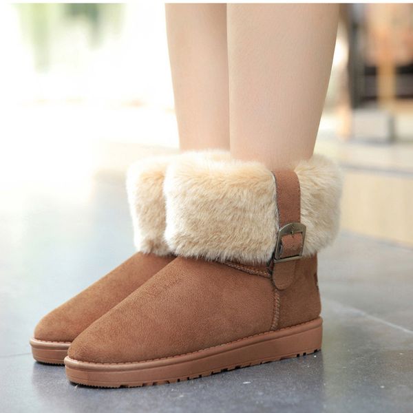 

ryamag women snow boots platform warm winter ankle boots female faux fur slip on casual footwear for ladies buckle short botas, Black