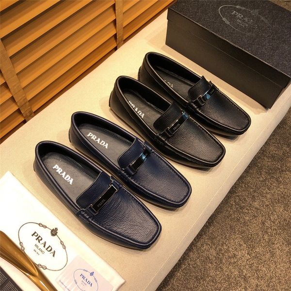 

2019 winter warm fur loafers mens genuine leather handmade driving men shoes casual italian luxury brands loafers shoes man, Black
