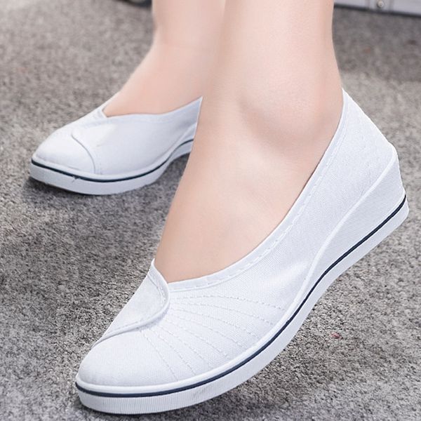 

flats shoes women nice tide fashion big size 5-8 cotton fabric platform nurse shoes soft non-slip boat woman, Black