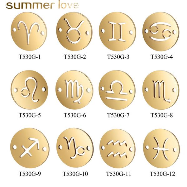 

new 12mm diy stainless steel 12 constellation charms for necklace gold silver small round pendant charm jewelry accessories gifts, Bronze;silver