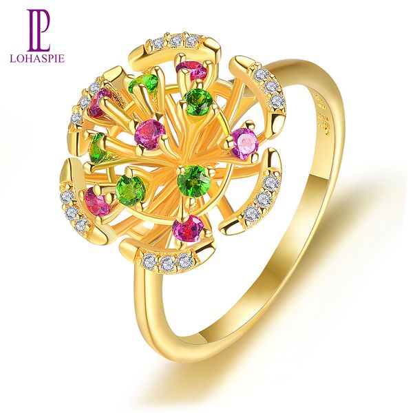 

естественный gemstone желтого золота гальваническим серебряный цветок кольцо твердые ювелирные изделия 925 родолит гранат fine мода для женщ, Black
