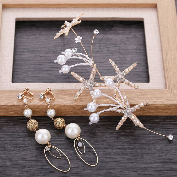 

korean bride marry accessories wedding dress headwear celestial immortals beautiful exceed immortal pearl starfish manual a string of beads, Silver