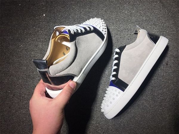 

2019 red bottom colorful designer loafers dress shoes spike low cut party dress shoes red bottom sneaker luxury party genuine leather shoes, Black