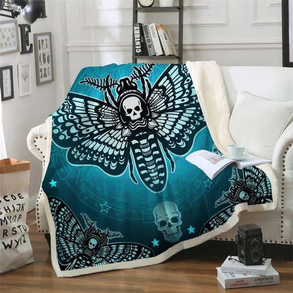 

death moth sherpa throw blanket gothic skull bedspread butterfly plush sofa blanket blue stars home textiles