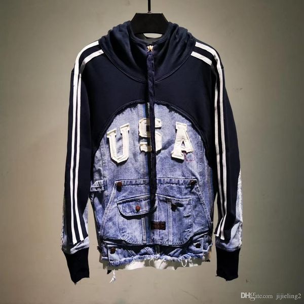 

2019 попадают новые моды мужских ковбоя отверстия украшения толстовки китайского размер балахон ~ дизайнер качество хорошего мужских толстов, Black