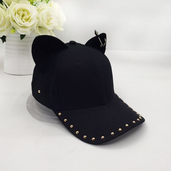 

metal baseball cap female cotton equestrian cap ears, Blue;gray