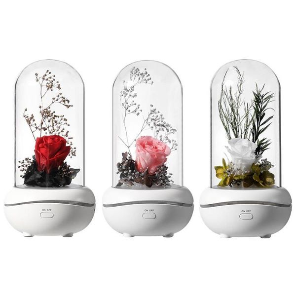 

usb rechargeable air humidifier aroma essential oil air diffuser immortal rose aromatherapy diffuser with 7 color led light