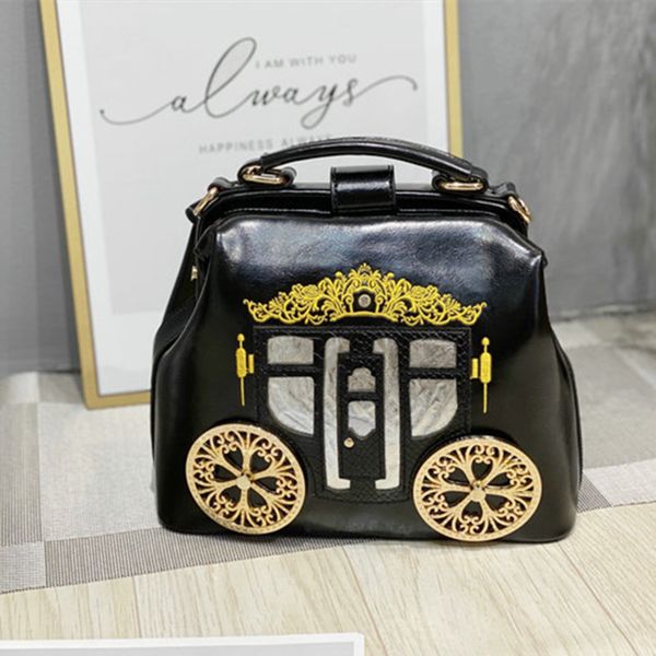 

spring and summer new personality women's bag portable messenger bag creative carriage shape printing handbags shoulder