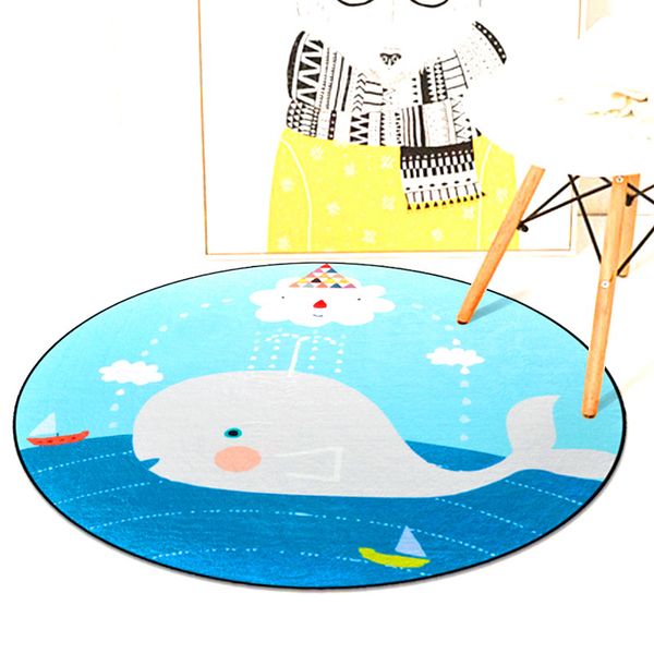 

cartoon whale printed round carpets polyester floor mat for kids room bedroom play tent area rug and carpets for living room