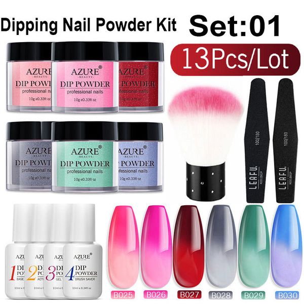 

beauty 13pcs/lot dipping powder nail dip powder kits nail art gradient color base gel brush glitter sets, Silver;gold