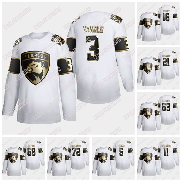 

florida panthers 2020 white golden edition jersey 56 erik haula 72 sergei bobrovsky aleksander barkov aaron ekblad yandle hoffman huberdeau, Black;red