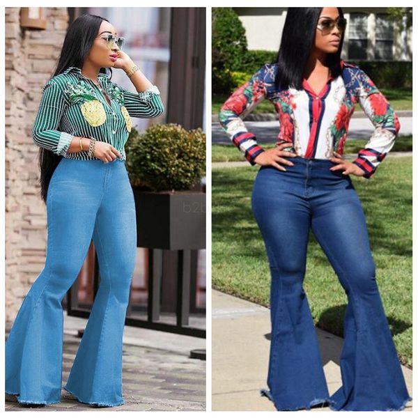 

women flare jeans pants slim casual vintage bootcut wide leg flared jeans office lady bell bottoms denim pants sale, Blue