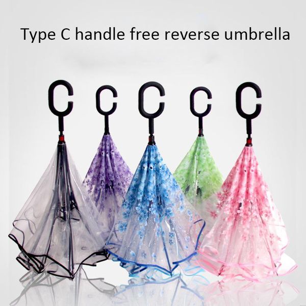 

reverse transparent umbrella double layer inverted windproof c handle windproof rain car umbrellas for woman rain gear y200324