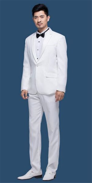 

custom made elegant white 2 pcs slim fit mensuit groomsmen tuxedos wedding prom performance mens suits (jacket+pants, White;black