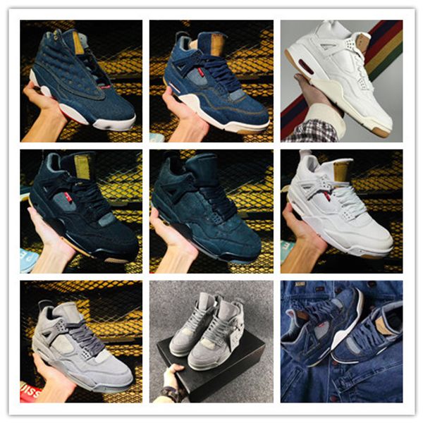 

new jumpman 4 iv blue black jeans denim x jiont limited men s basketball shoes 4s flight fashion sports sneakers size 40-46