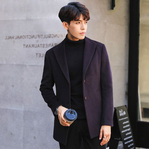 

wool winter coat men short men's jackets korean man jacket single breasted mens overcoat abrigos hombre kj264, Black