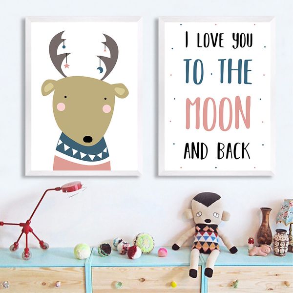

cartoon deer posters and prints love you quotes canvas wall art print painting nursery poster wall pictures for baby room decor