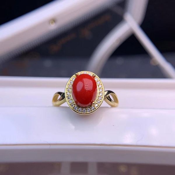 

charming red precious coral ring with 925 silver for women, Golden;silver