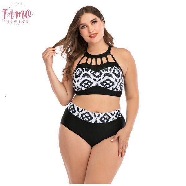 

40 women plus size bandage printing padded bra bikini split body swimsuit beachwear, White;black