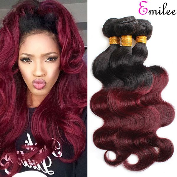 

emilee ombre hair bundles with closure ombre t1b/99j body wave hair with closure black to red wine hair bundles 12 inch