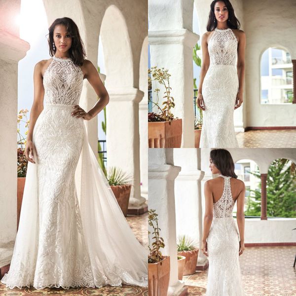

2019 elegant jasmine mermaid wedding dresses detachable train lace appliqued country bridal gowns customized plus size boho wedding dress, White