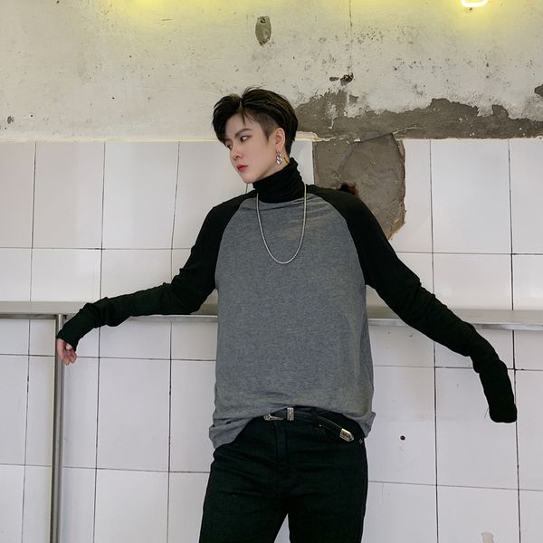 

мужчины водолазка с длинным рукавом slim fit футболка мужской женщины моды streetwear hip hop повседневная сращивание tshirt донные тройники, White;black